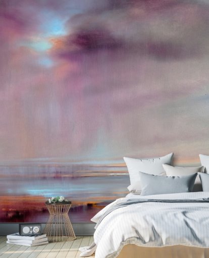 peinture abstraite de nuages violets débordant de papier peint de pluie