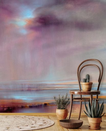 pittura astratta di nuvole viola che scoppiano di carta da parati pioggia