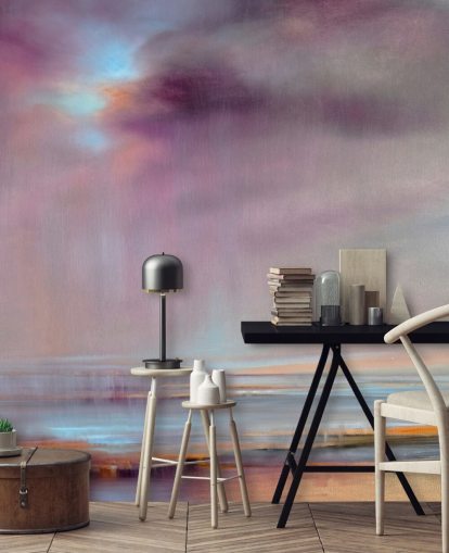 peinture abstraite de nuages violets débordant de papier peint de pluie