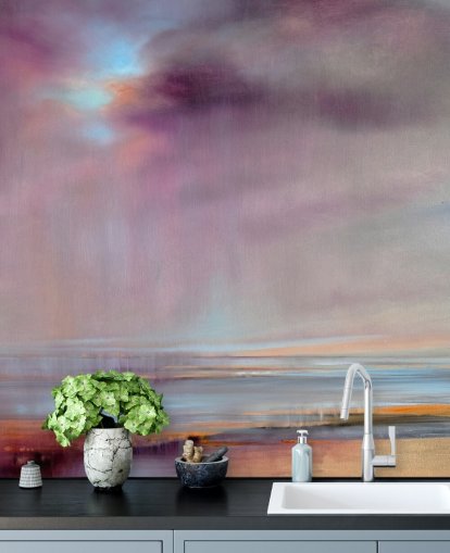 abstract painting of purple clouds bursting with rain wallpaper