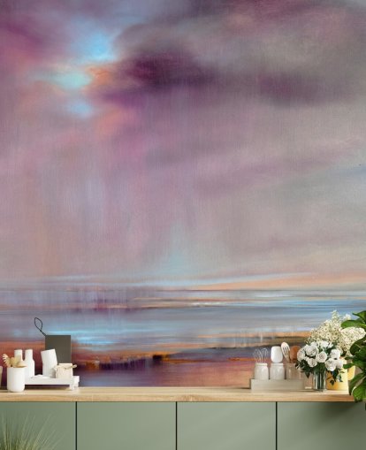 abstract painting of purple clouds bursting with rain wallpaper