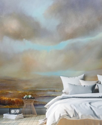 cloudy sky over autumn heathland wallpaper