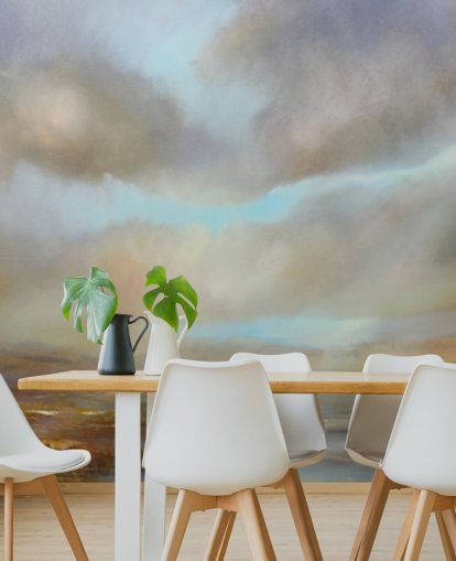 cloudy sky over autumn heathland wallpaper