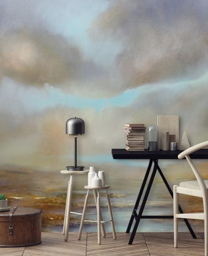 ciel nuageux sur fond d'écran de bruyères d'automne