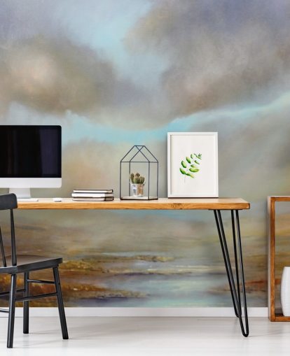 cloudy sky over autumn heathland wallpaper