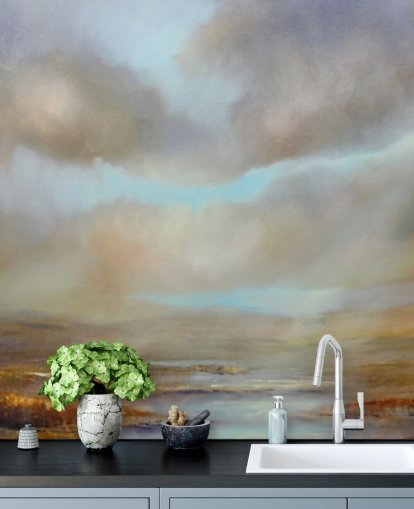 overskyet himmel over efteråret heathland tapet