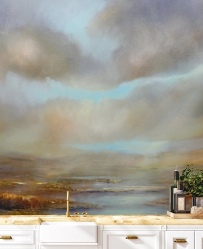 cloudy sky over autumn heathland wallpaper