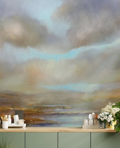 cloudy sky over autumn heathland wallpaper