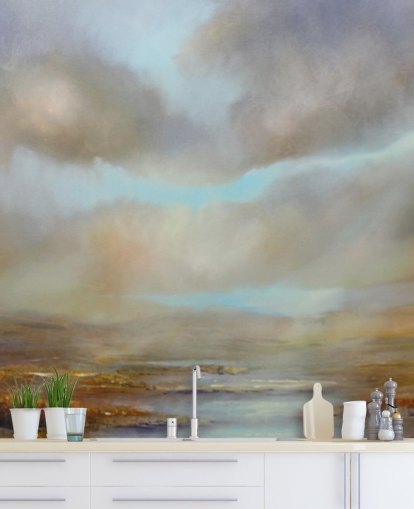 cloudy sky over autumn heathland wallpaper