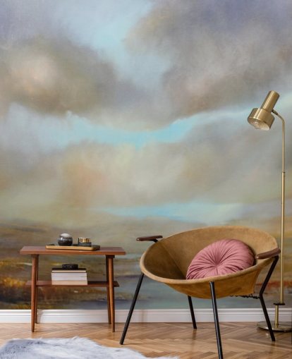 cloudy sky over autumn heathland wallpaper