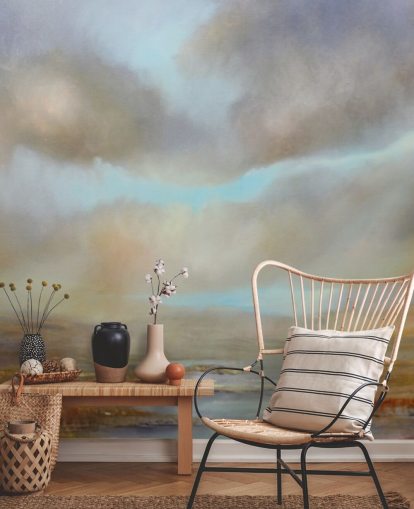 cloudy sky over autumn heathland wallpaper