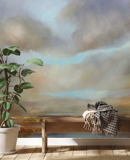 cloudy sky over autumn heathland wallpaper