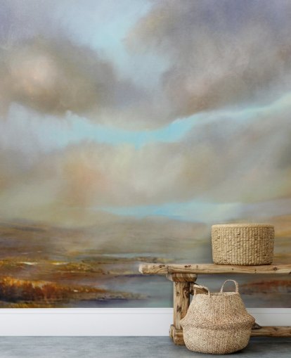 cloudy sky over autumn heathland wallpaper