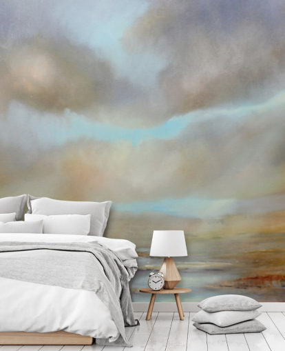 cloudy sky over autumn heathland wallpaper