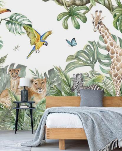 animals in jungle painting wallpaper