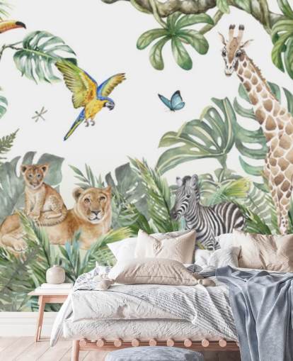 papier peint avec peinture d'animaux dans la jungle