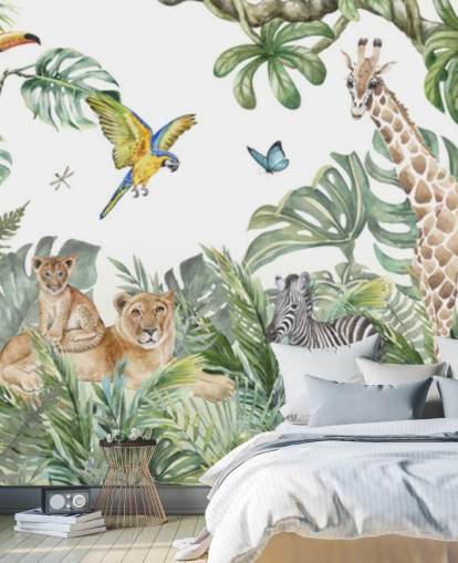 animals in jungle painting wallpaper