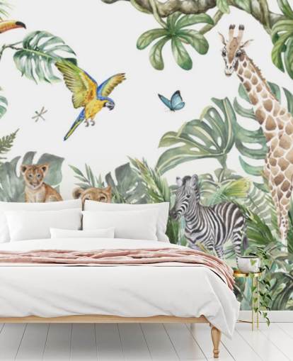 animals in jungle painting wallpaper