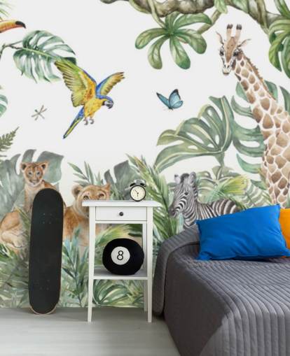 animals in jungle painting wallpaper