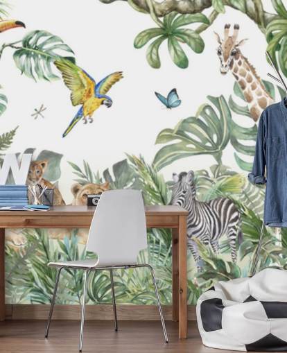 animals in jungle painting wallpaper