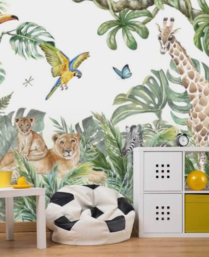 animals in jungle painting wallpaper