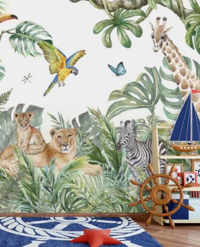 dieren in de jungle schilderij behang