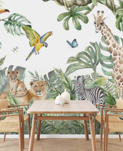 dieren in de jungle schilderij behang