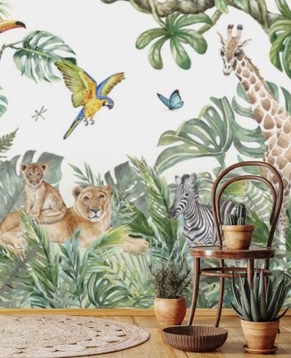 dieren in de jungle schilderij behang