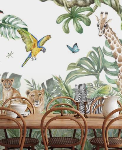 animals in jungle painting wallpaper
