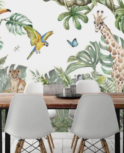animals in jungle painting wallpaper