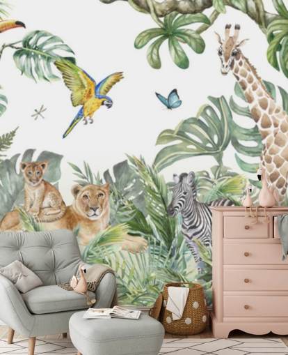 papier peint avec peinture d'animaux dans la jungle