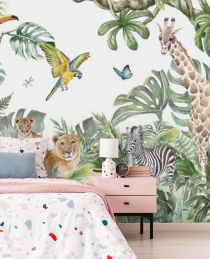 animals in jungle painting wallpaper