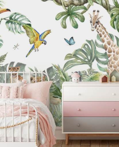 animals in jungle painting wallpaper