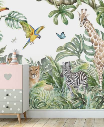 animals in jungle painting wallpaper