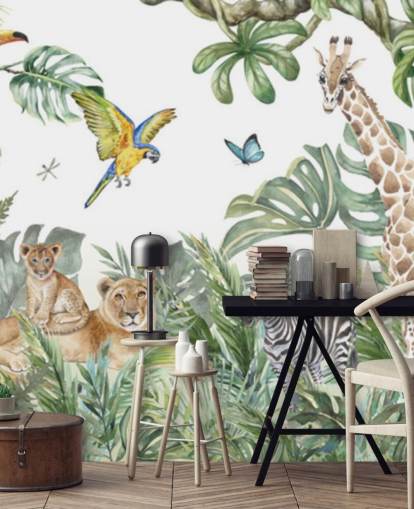 animals in jungle painting wallpaper
