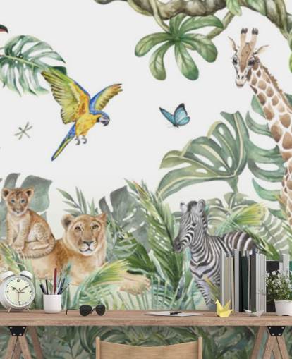 animals in jungle painting wallpaper