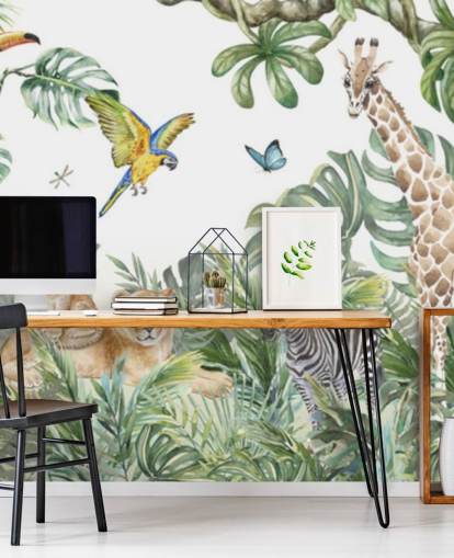 dieren in de jungle schilderij behang