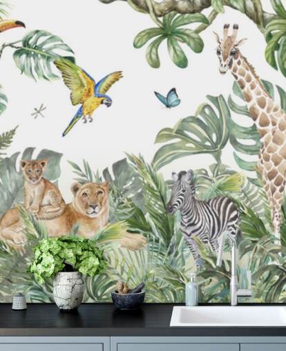 animals in jungle painting wallpaper