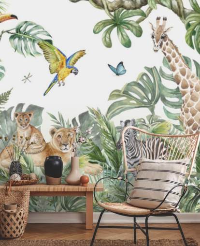 animals in jungle painting wallpaper