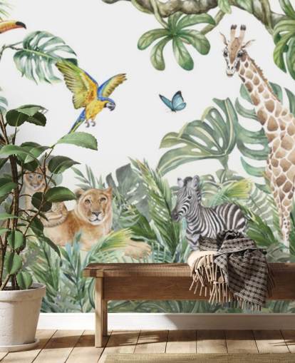 animals in jungle painting wallpaper