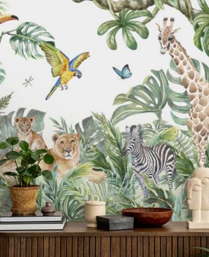papier peint avec peinture d'animaux dans la jungle