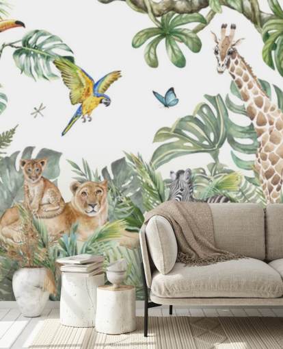 animals in jungle painting wallpaper