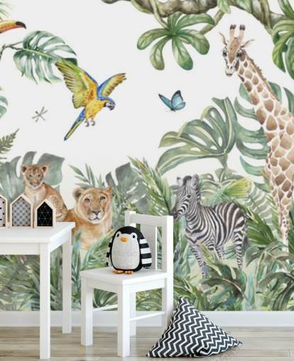 dieren in de jungle schilderij behang