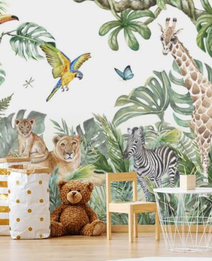 papier peint avec peinture d'animaux dans la jungle