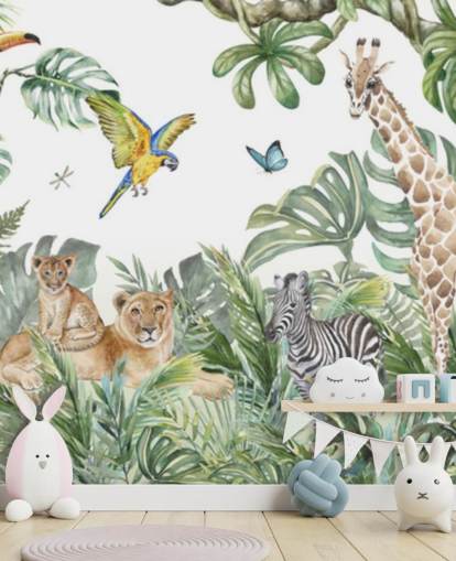 animals in jungle painting wallpaper