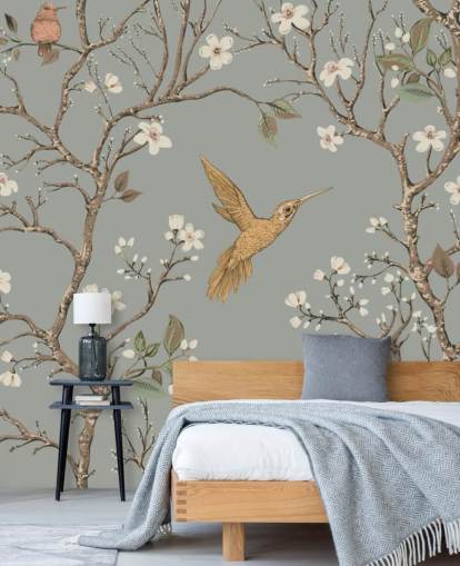 hummingbirds around cherry blossom wallpaper