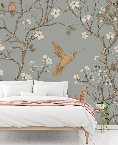 papier peint colibris autour de fleurs de cerisier papier peint colibris autour de fleurs de cerisier