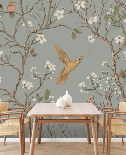 hummingbirds around cherry blossom wallpaper