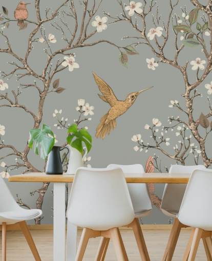 hummingbirds around cherry blossom wallpaper