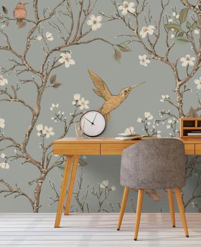 hummingbirds around cherry blossom wallpaper